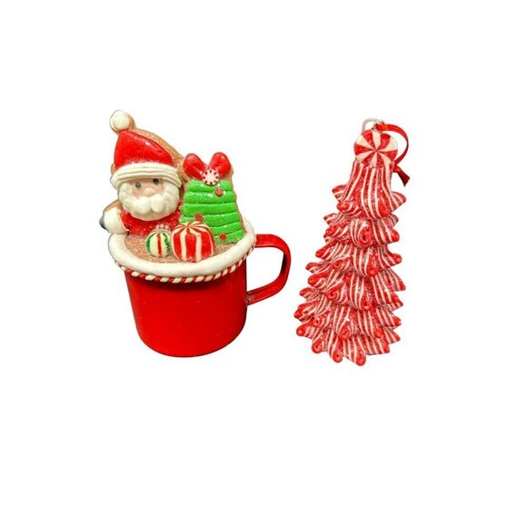 Santa Cocoa Peppermint Tree Ornament Set Christmas Holiday Festive Candyland - Picture 6 of 8